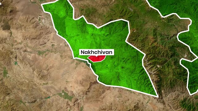 Nakhchivan autonomous region highlighted on satellite map footage animation