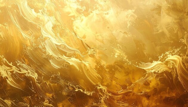 Vibrant abstract golden background featuring dynamic painterly brushstrokes showcasing rich yellow and amber tones creating a flowing luxurious textured pattern.