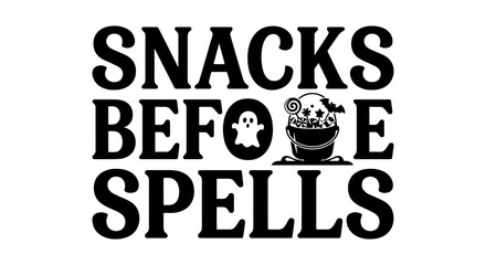 Naklejka premium Spooky Halloween Snacks Before Spells Vector Art, Ghost and Candy Pot Illustration, Festive Holiday Design