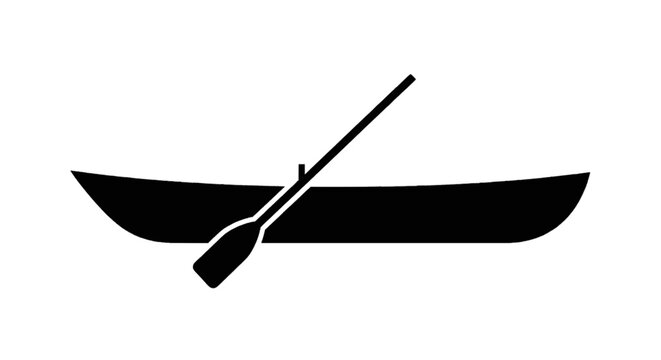 Vector illustration of silhouette icon of a rowing boat with an oar on a transparent background