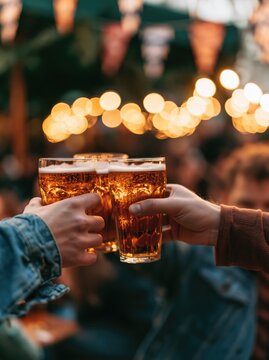Evening Cheers at a Lively Outdoor Beer Garden