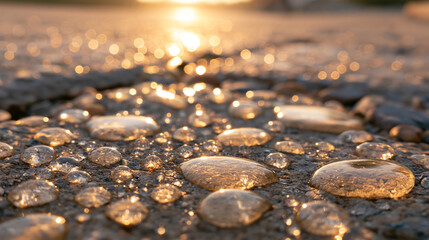 Obraz premium Bright Reflections Reveal Natural Stone Texture and Rainlike Droplets