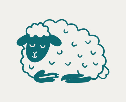 Cute hand drawn sleeping fluffy sheep vector illustration