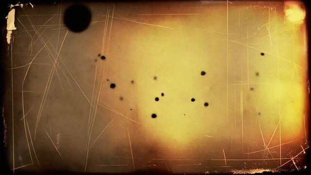 Realistic vintage old film strip overlay featuring heavy analog imperfections, visible scratches, dust spots, and burns. Perfect retro cinematic video overlay effect.
