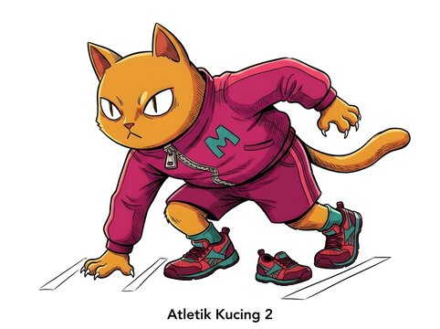 Cartoon cat athlete in sports attire ready to sprint