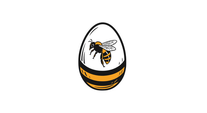Bee in Egg Icon, Honey Symbol, Insect and Ovum, Nature Logo