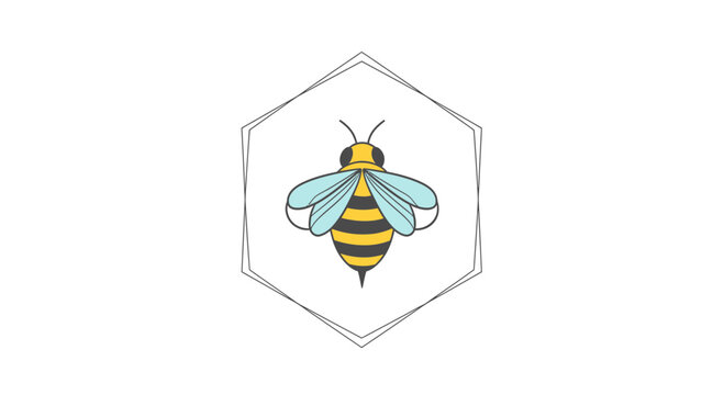 bee in hexagon, insect icon, yellow and black