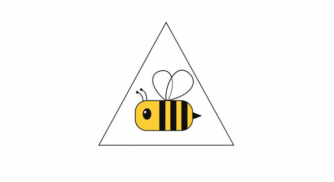 Bee inside triangle, cartoon insect