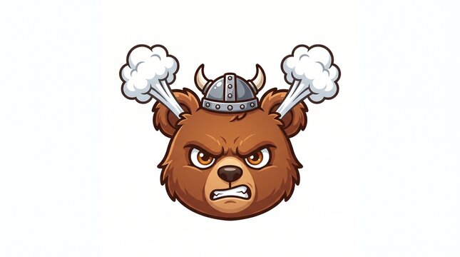 Angry Bear Warrior Wearing Viking Helmet with Steam Coming Out of Ears Illustration