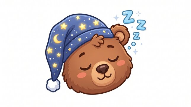 Cute Sleeping Teddy Bear Wearing Nightcap Vector Illustration Isolated on White Background