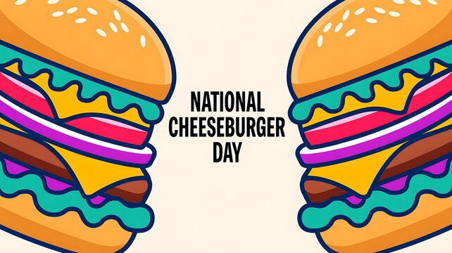 National cheeseburger day vector illustration graphic design featuring delicious cartoon burgers fast food national