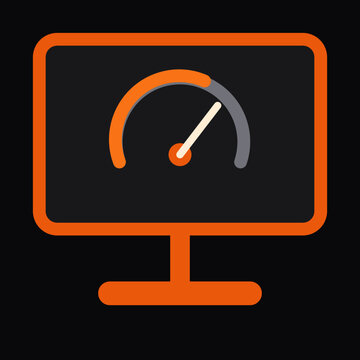 Computer monitor icon showing speed test meter gauge performance indicator