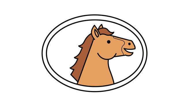 cartoon horse head, brown, oval frame