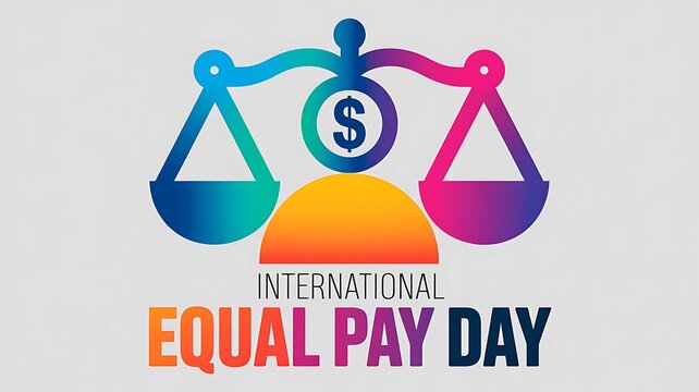 International equal pay day vector illustration featuring a balanced scale and currency symbol symbolizing financial