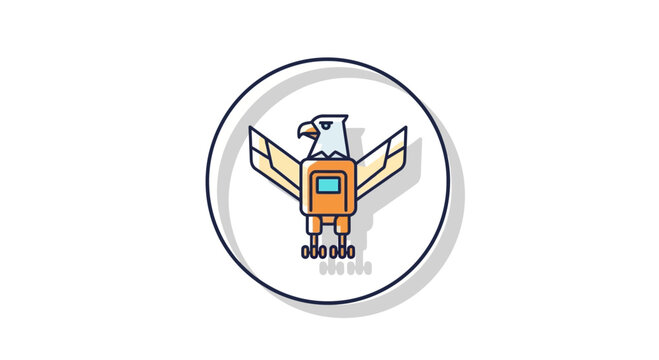 cartoon eagle robot, orange and white wings