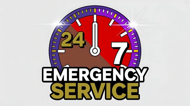 24 seven emergency service clock graphic design symbol representing round the clock availability and help