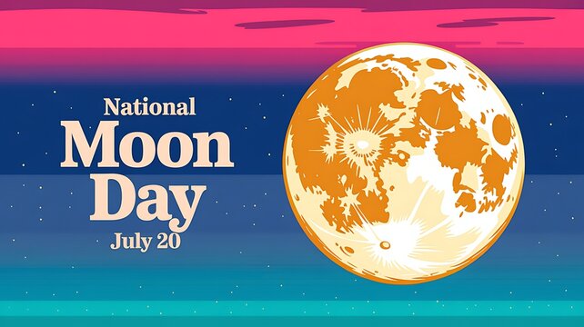 National moon day july 20 graphic design banner featuring large bright moon vector illustration national astronomy