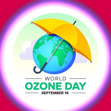 World ozone day september 16 concept illustration with globe protected by yellow umbrella september umbrella