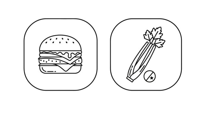 Burger vs Celery Icon Set: Meat vs Vegetable, Fast Food vs Healthy