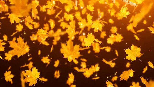 Golden autumn maple leaves falling background, seasonal nature motion thanksgiving and fall holiday celebration loopable overlay