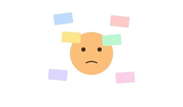 Overwhelmed character surrounded by overlapping calendar events