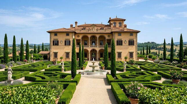 Italian Tuscan Villa with Renaissance Formal Parterre Garden