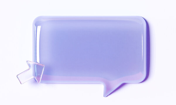 Liquid glass speech bubble with cursor for chat, messaging and online communication. 3D interface element for customer support, live chat, feedback, comments, contact forms, help centers, websites and