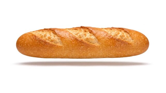 Floating French Baguette Bread on White Background