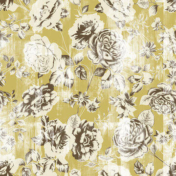  watercolor vintage flower seamless pattern on muster background