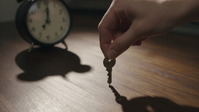 Key Hand Clock Shadow Symbolizing Time and Opportunity in Life