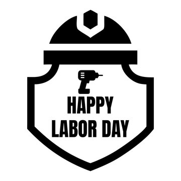 Happy Labor Day badge with hard hat and drill icon for construction worker celebration.