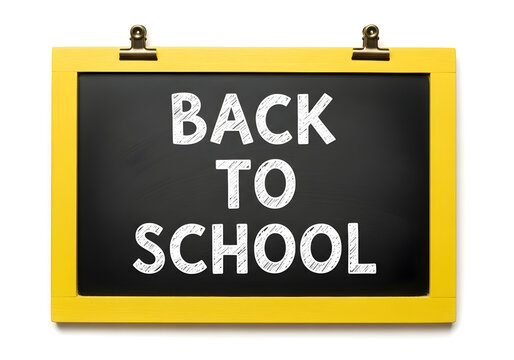 Back to school chalkboard sign with yellow frame isolated on white background