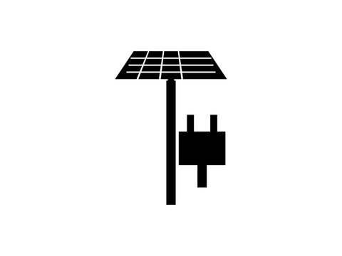 Minimalist black icon of a solar panel integrated with an electrical plug