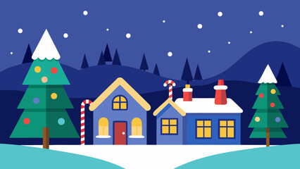 Fototapeta premium Christmas Village Street Winter Landscape 