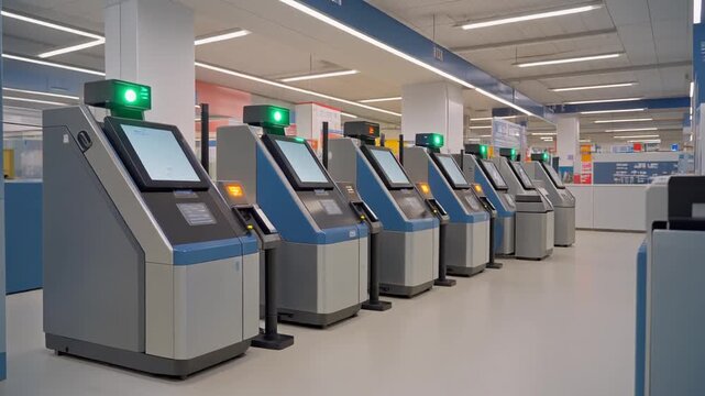 Modern Self-Service Ticket Machines in a Public Transport Station