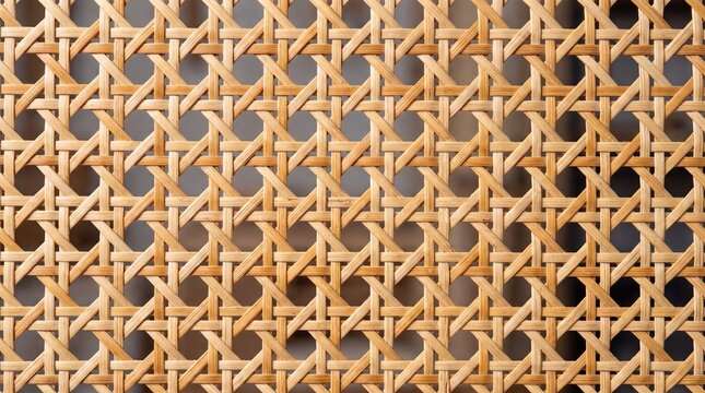 Natural rattan webbing texture, woven wicker pattern background, organic cane material for furniture and interior design