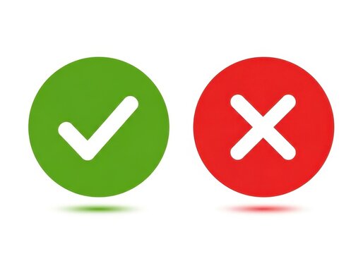 Green check mark and red cross sign icons for true or false choice selection