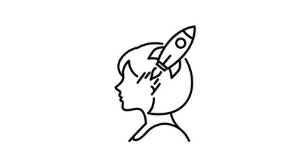 Naklejka premium Boy with rocket on head, creative inspiration