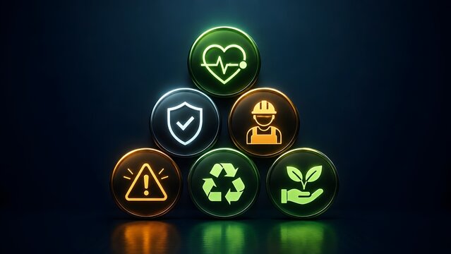 Glowing EHS Environmental Health And Occupational Safety Neon Icon Pyramid