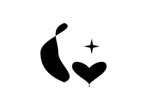 Minimalist black graphic design featuring a stylized crescent moon and heart