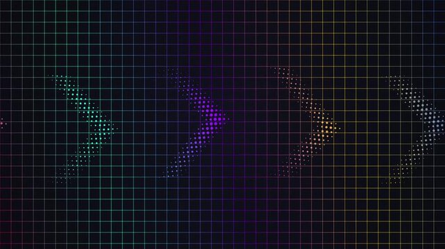 Grid pattern of glowing green dots on a dark background with subtle purple