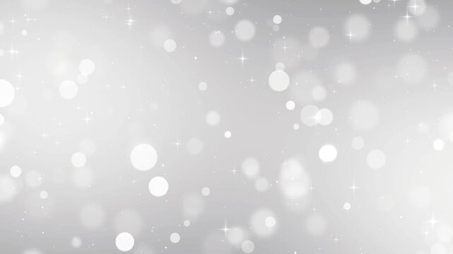 Silver Bokeh Lights with Sparkling Stars and Snow fall animation, Elegant White Christmas and Winter New year Holiday Stream Social media Motion Background