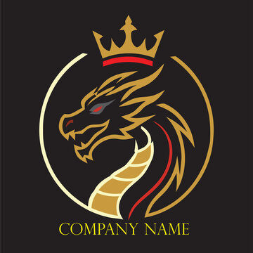 Regal Dragon Logo Emblem With Golden Crown, Fierce Head Profile, Luxury Branding, And Royal Fantasy Style