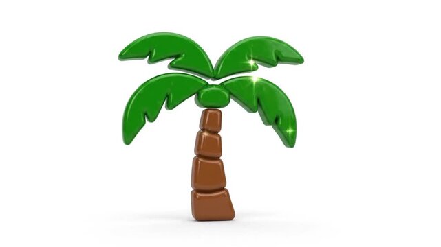 3D Glossy Palm Tree Icon on White Background
