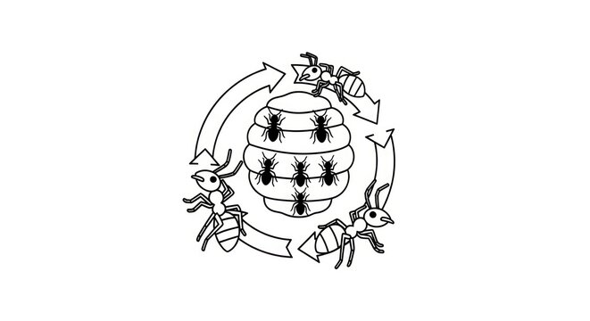 Bees around a honeycomb illustration.
