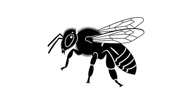 Black and white bee illustration insect.