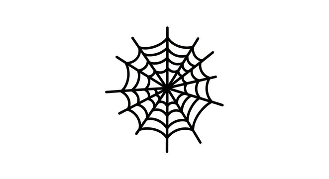 Black spider web illustration on white.