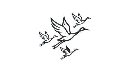Naklejka premium Minimalist line art of three flying cranes.
