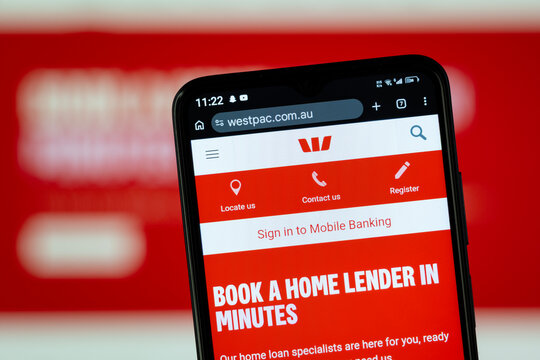 Sydney, Australia - 02 August 2026: Close-up of Westpac homepage on a smartphone.