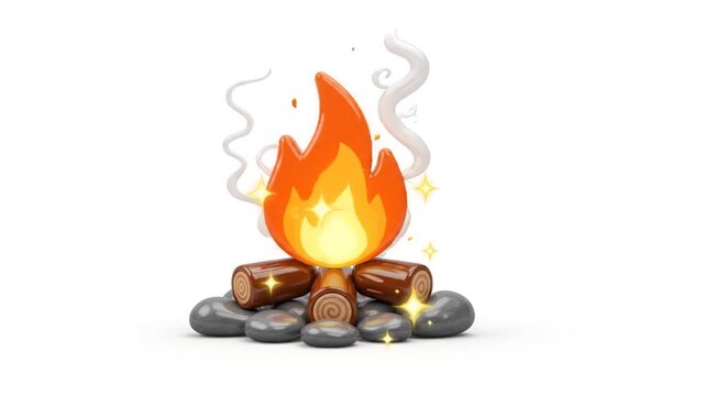 3D Stylized Campfire with Logs and Stones